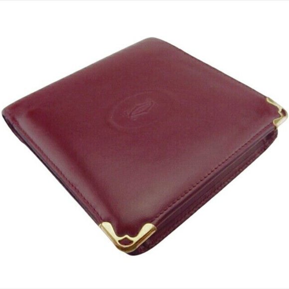 Authenticity guaranteed USED Cartier Bi -fold Wallet Bordeaux x Leather x Gold - Picture 4 of 11